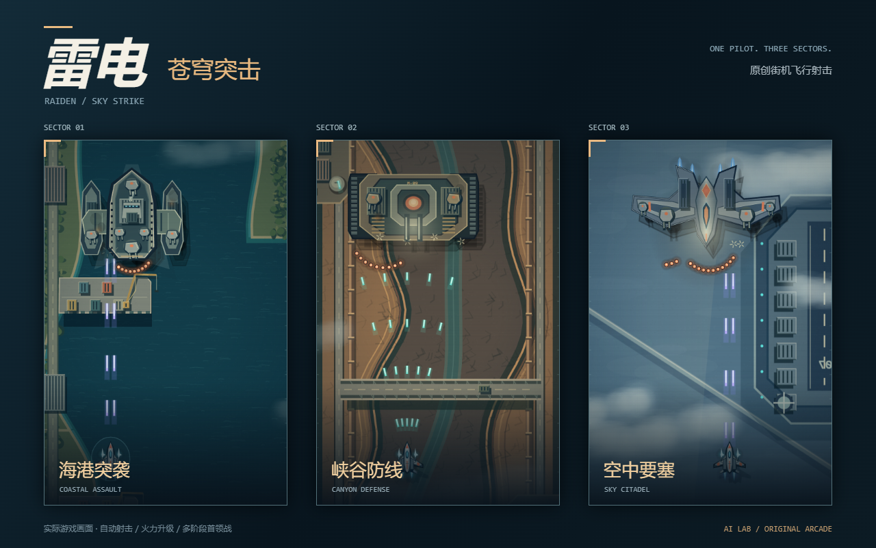 雷电：苍穹突击游戏实景：战机在纵向战场中穿越敌阵，以火力迎击敌机与弹幕。